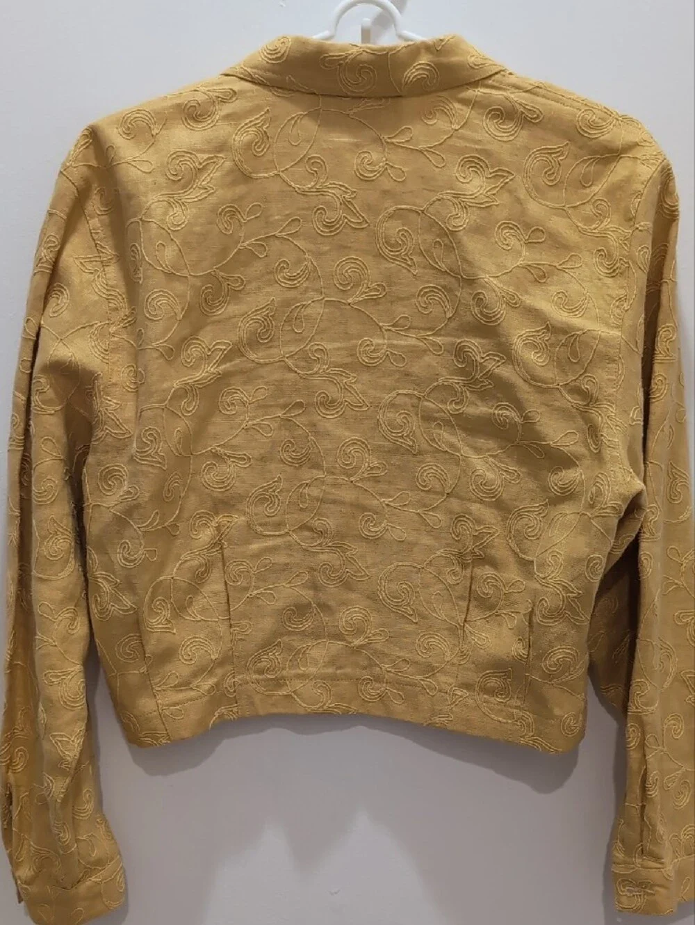 Vintage 1980's 90's Women's Embroidered 100% Linen Light Cropped Blazer Sz 6